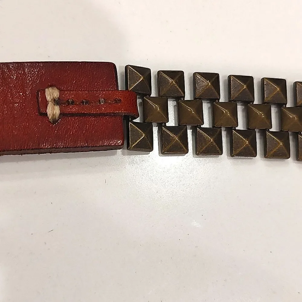 Fossil Brown Leather and Dark Brass Linked Metal Belt